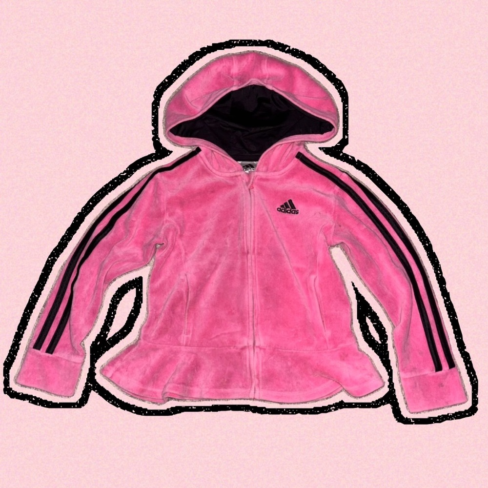 Adidas Girls' Pink Hooded Vintage Style Y2K Peplum Jacket